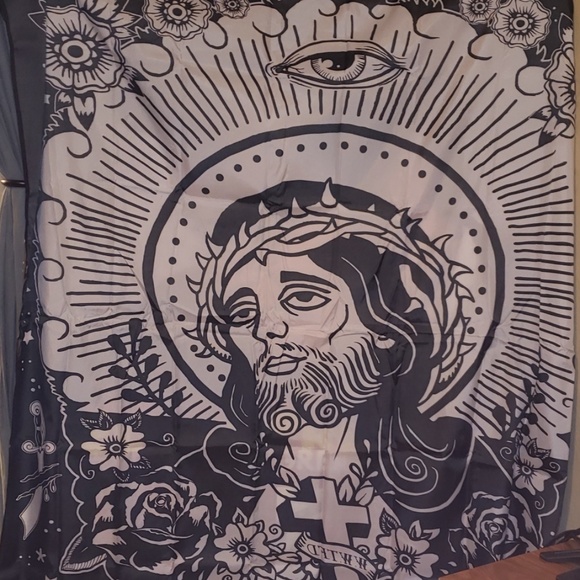 Too Fast WWTFD Jesus Third Eye Cross Roses Tattoo Art Shower Curtain Tattoo - Picture 3 of 6